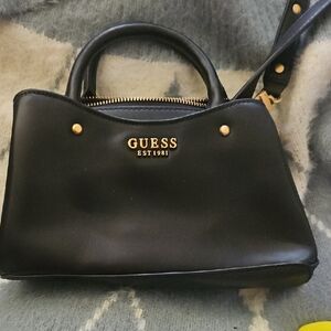 GUESS Black Satchel Bag with Gold Accents